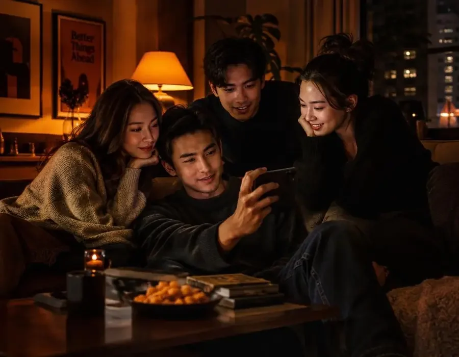观众使用AI短剧网 APP 一起观看短剧的场景